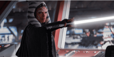 Ahsoka Tano wielding her two white lightsabers on Corellia