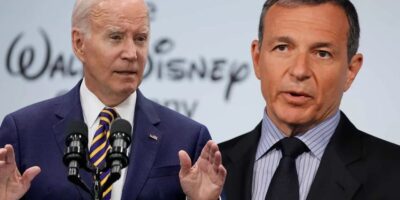 President Joe Biden next to Disney CEO Bob Iger