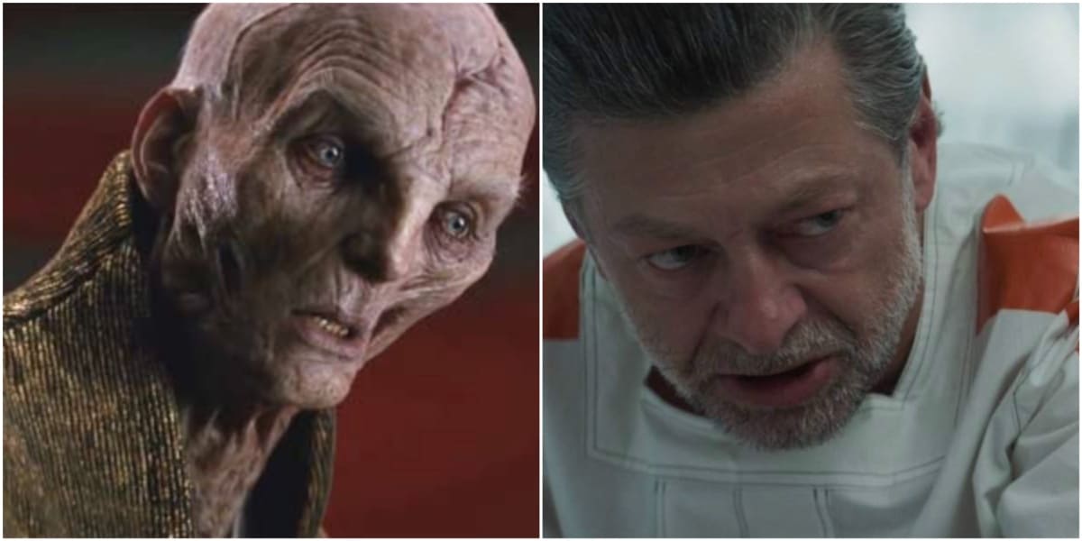 Andye Serkis as Supreme Leader Snoke and Kino Loy from Star Wars