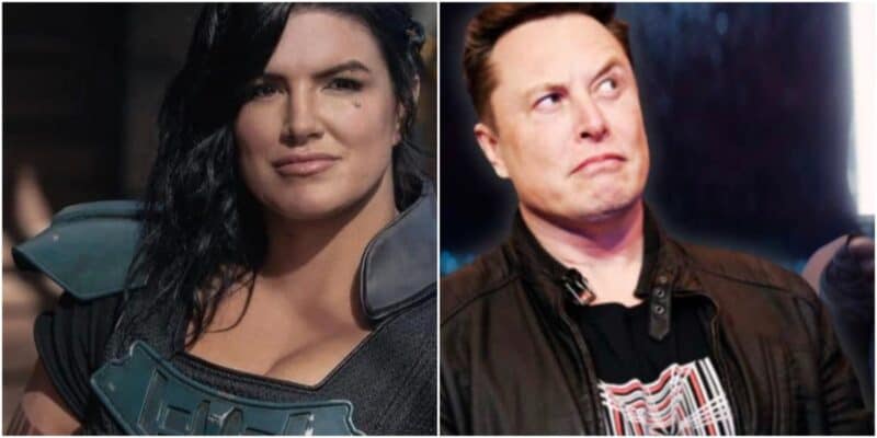 Gina Carano as Cara Dune in The Mandalorian, Elon Musk leaning weird and looking up