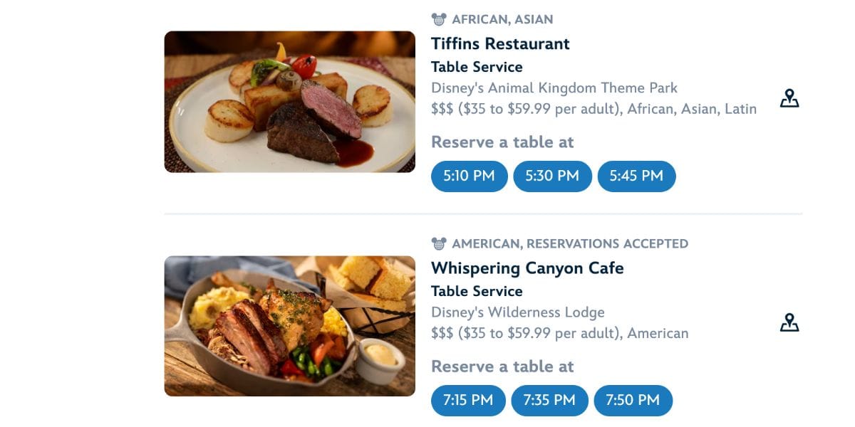 Dining reservation slots at Disney World