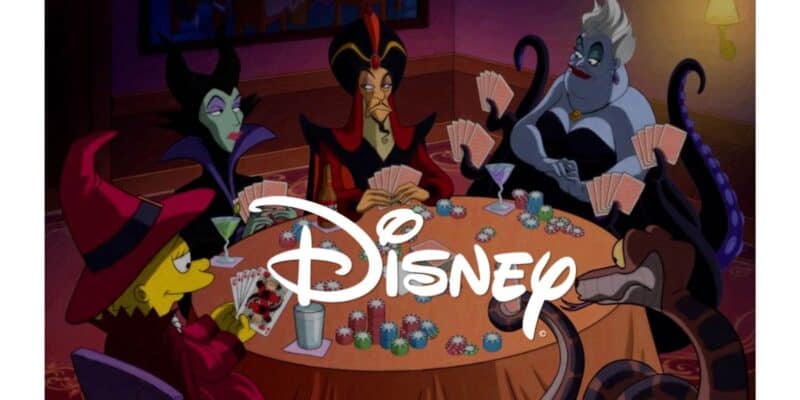 Assorted Disney villains gambling around a table