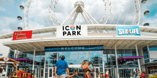 Family arriving at the entrance for ICON Park
