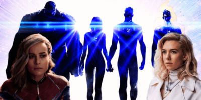 Brie Larson and Vanessa Kirby with Fantastic Four silhouette