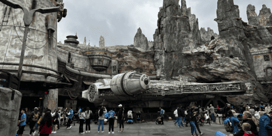 The Millenium Falcon at Star Wars: Galaxy's Edge in Disneyland Park, implying that Disney has rekindled an age-old debate with a new offering