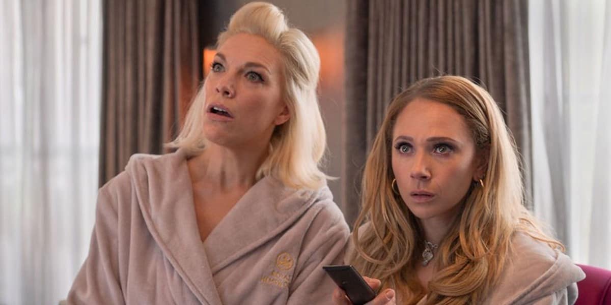Hannah Waddingham and Juno Temple as Rebecca and Keeley in Ted Lasso