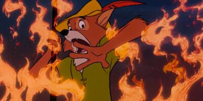 Robin Hood on fire in the Disney animated film
