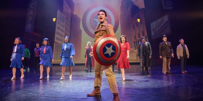 Captain America in the center of the stage in "Rogers: The Musical"