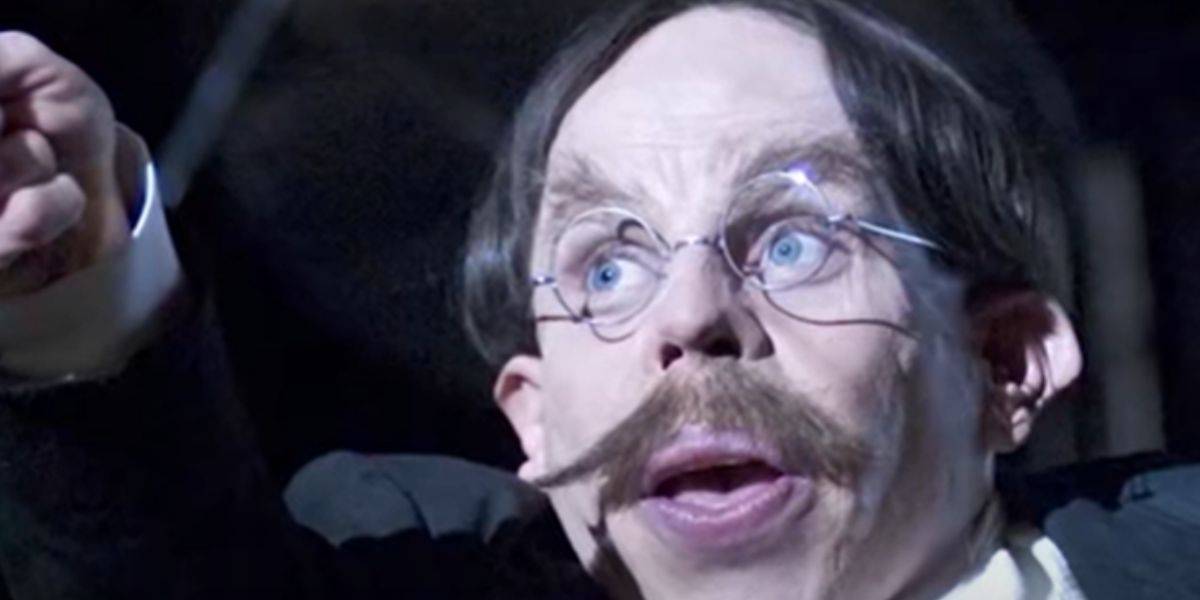 Warwick Davis as Professor Flitwick casting the protection spell on Hogwarts in 'Harry Potter and the Deathly Hallows Part 2'