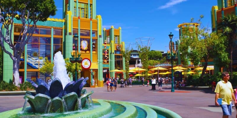 Guests walking around the old Downtown Disney area inside of Disneyland Resort in California