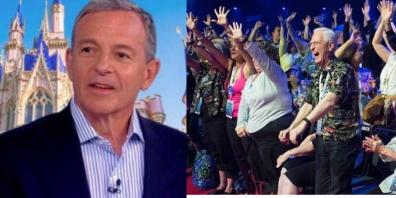 Disney CEO Bob Iger left, cheering crowd right