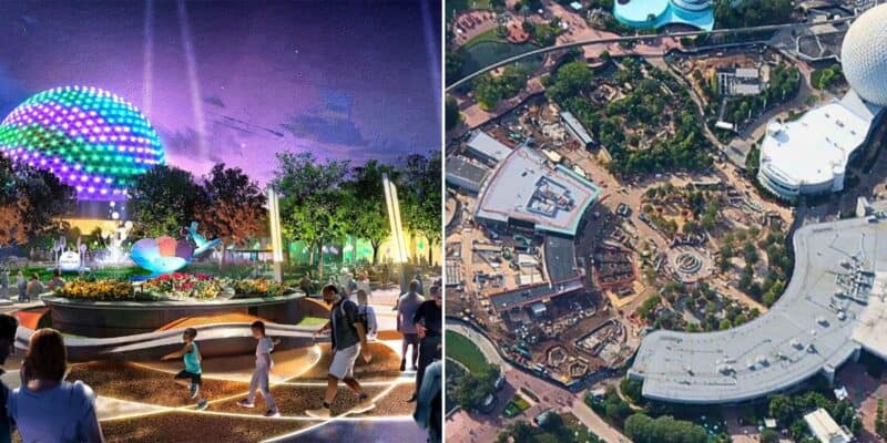 World Celebration image to the left with an aerial view of EPCOT to the right