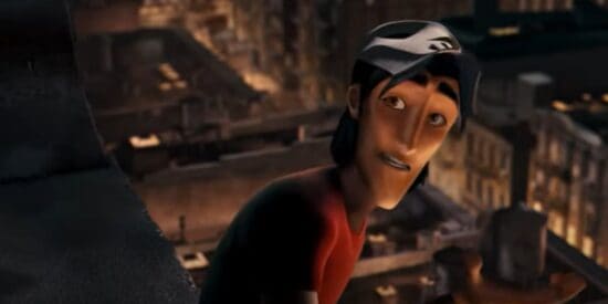 Casey Jones on the rooftop talking to Raphael in TMNT 2007