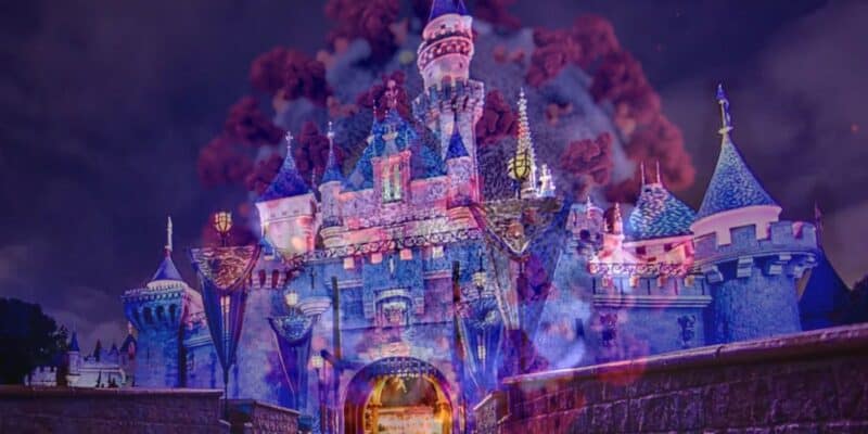 The COVID-19 virus layered on top of the Sleeping Beauty Castle in Disneyland Resort