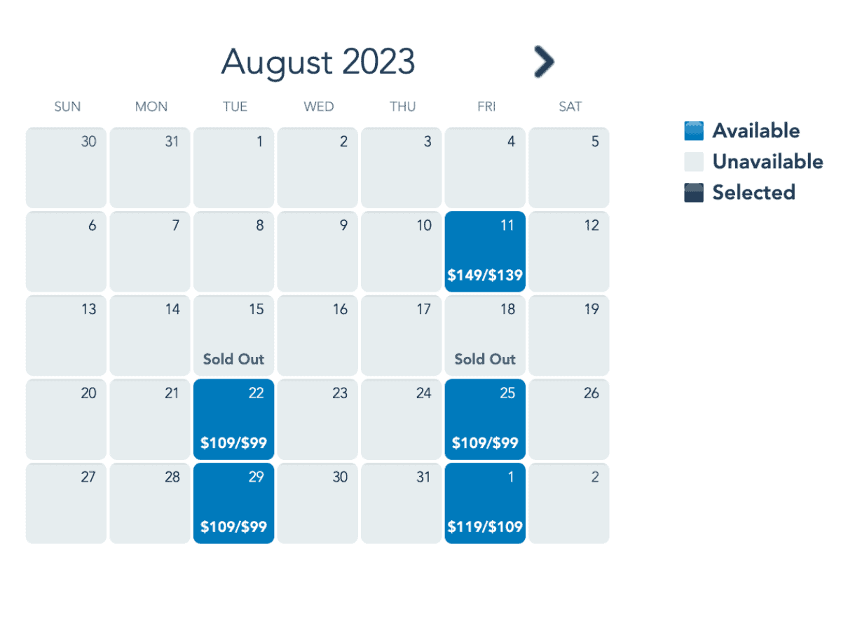 A screenshot showing the August 15/August 18 Disney World Halloween parties sold out.