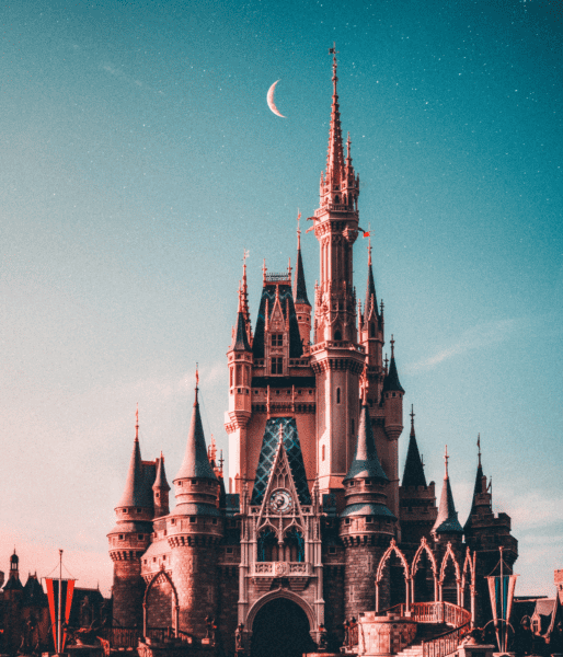 Disney's Magic Kingdom photographed during dusk.