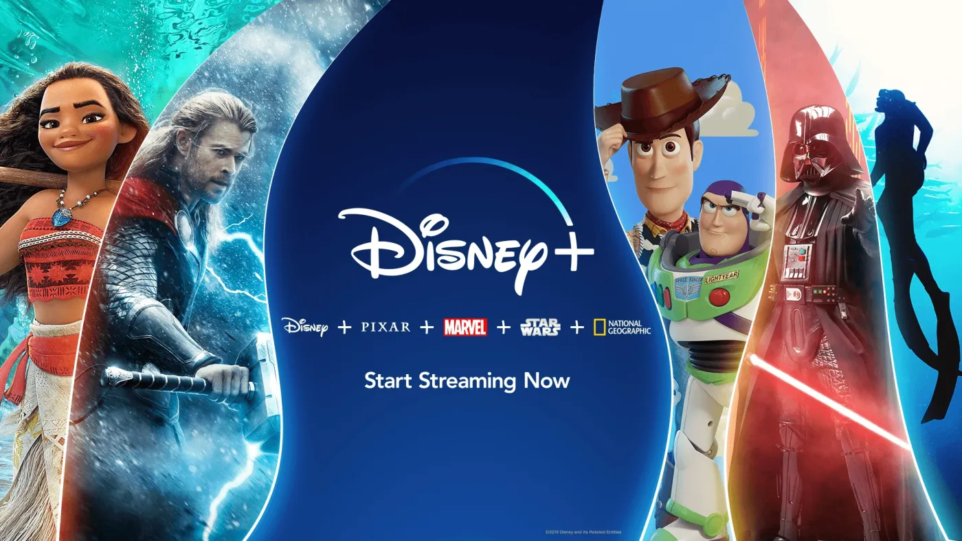 A screenshot of the Disney+ menu on a laptop computer. 