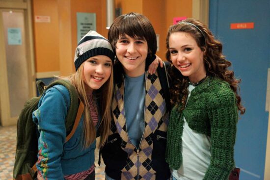 Hannah Montana co-stars all together, Miley Cyrus and Mitchell Musso