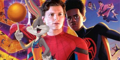 (left to right) Bugs Bunny from Space Jam, Tom Holland's Spider-Man, Miles Morales in Spider-Man: Across the Spider-Verse, edited together