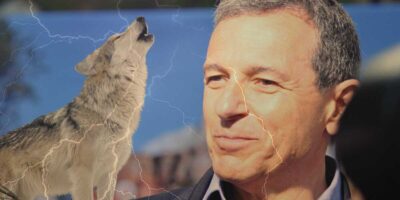 Bob Iger with wolf and lightning effect in the foreground
