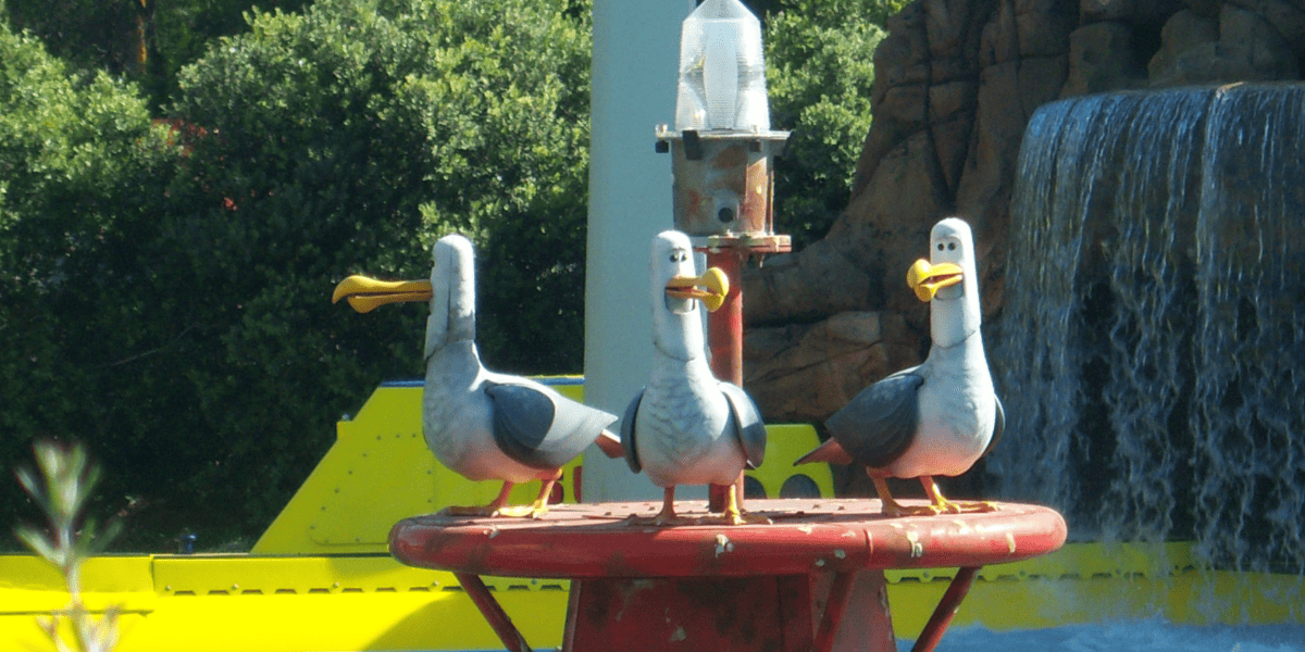 Finding Nemo seagulls displayed outside the Finding Nemo Voyage ride