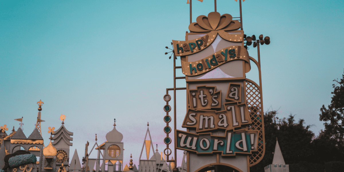 Disney’s ‘It’s a Small World” ride entrance decorated for the holidays