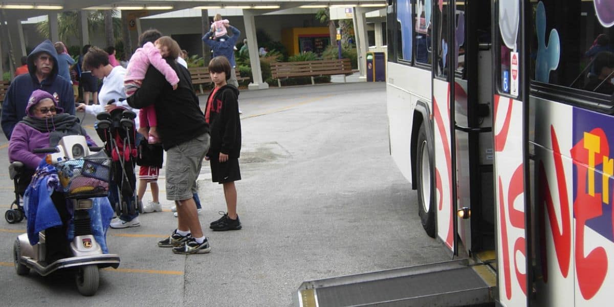 Disney bus with the loading platform extended