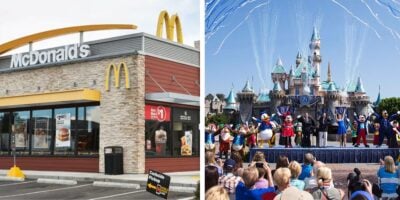On the left is a McDonald's store; on the right is Cinderella Castle at Disneyland Paris.