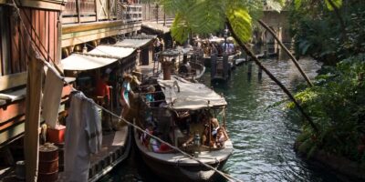 Boats lined up on the Jungle Cruise at Disneyland