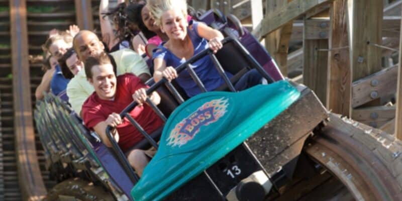 Guests riding The Boss at Six Flags St. Louis