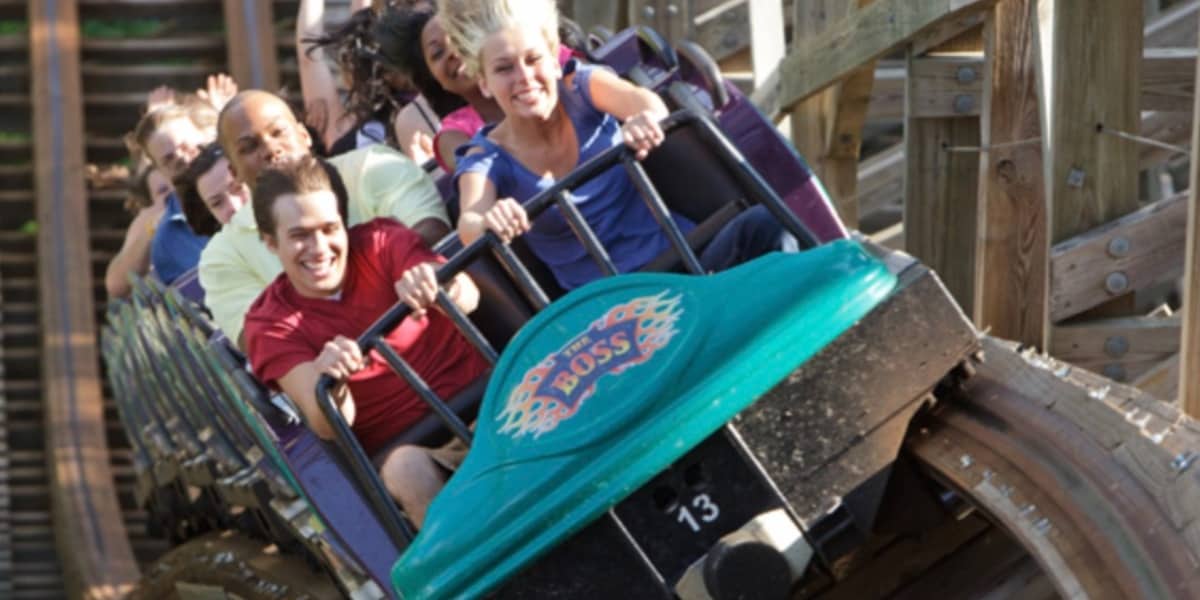Guests riding The Boss at Six Flags St. Louis