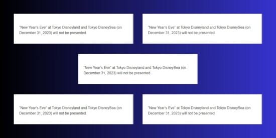 Tokyo Disney park cancels New Years, text from site shown on collage