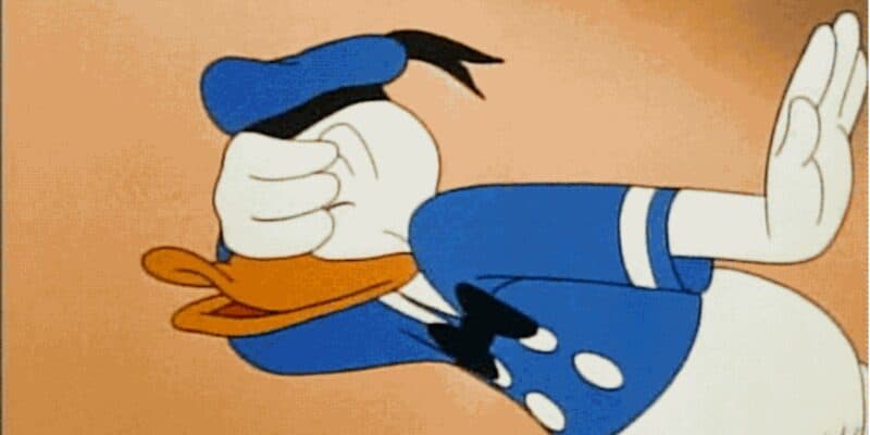 Donald Duck covering his eyes
