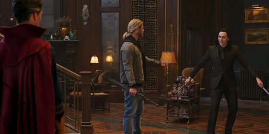 Doctor Strange, Thor, and Loki in Thor: Ragnarok
