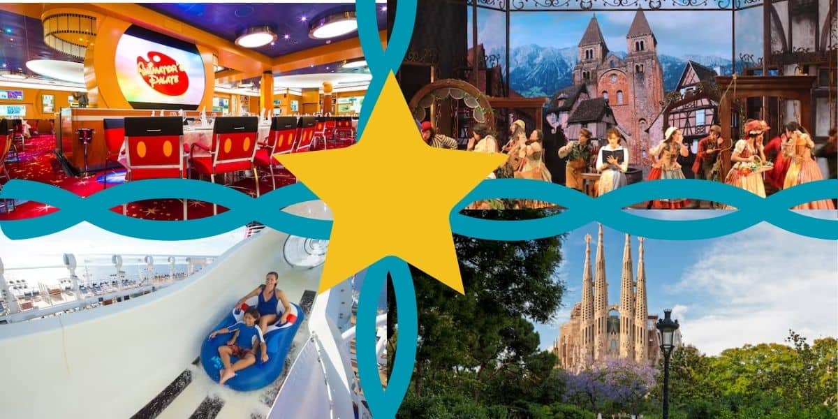 Disney Dream images from the cruise, including restaurant, castle, waterslide