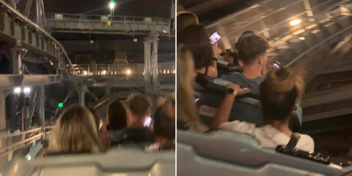 images taken by a Reddit user showing the inside of Space Mountain with the lights on during an evacuation