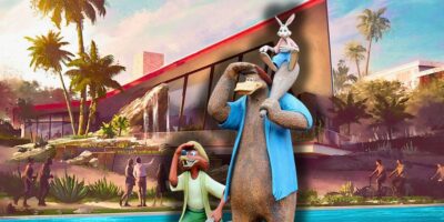 Splash Mountain characters overlooking the new Storyliving by Disney community coming soon to California