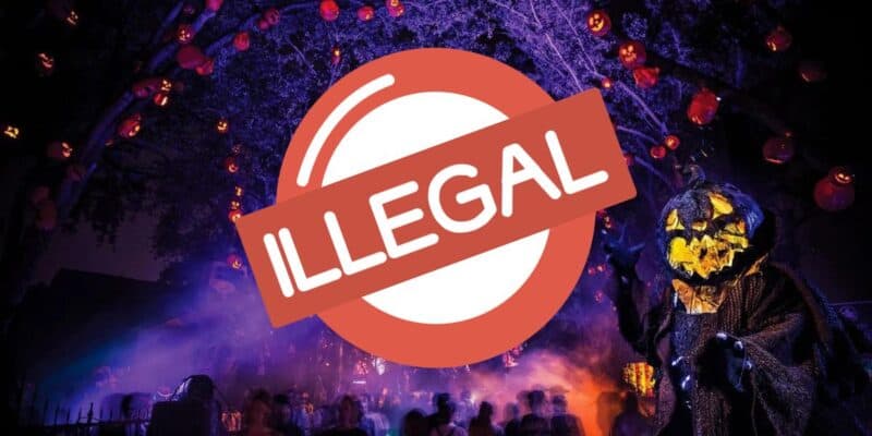 An illegal logo in front of a picture taken during Universal Orlando Resort's Halloween Horror Nights event in Florida.
