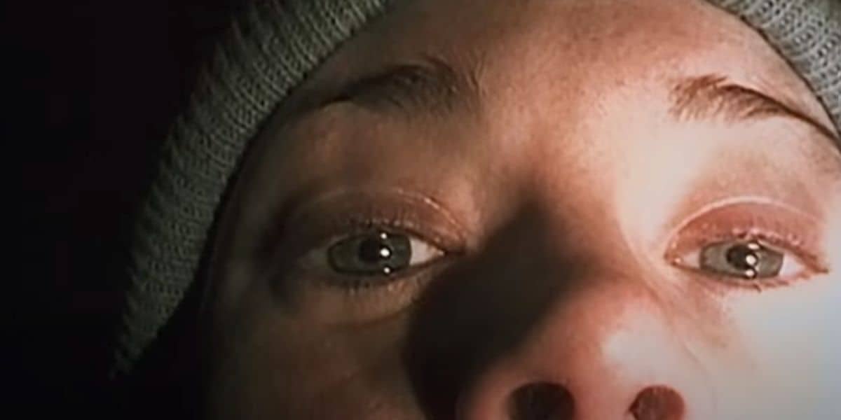 Heather crying in front of the camera in The Blair Witch Project (1999)