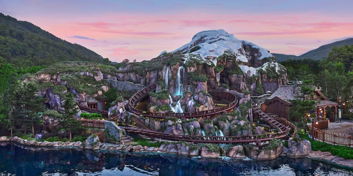 Concept art for a sled roller coaster in the World of Frozen. 