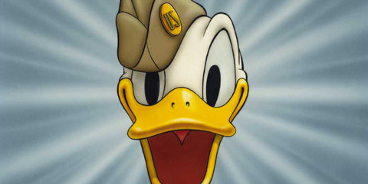Donald Duck wearing a US Army hat