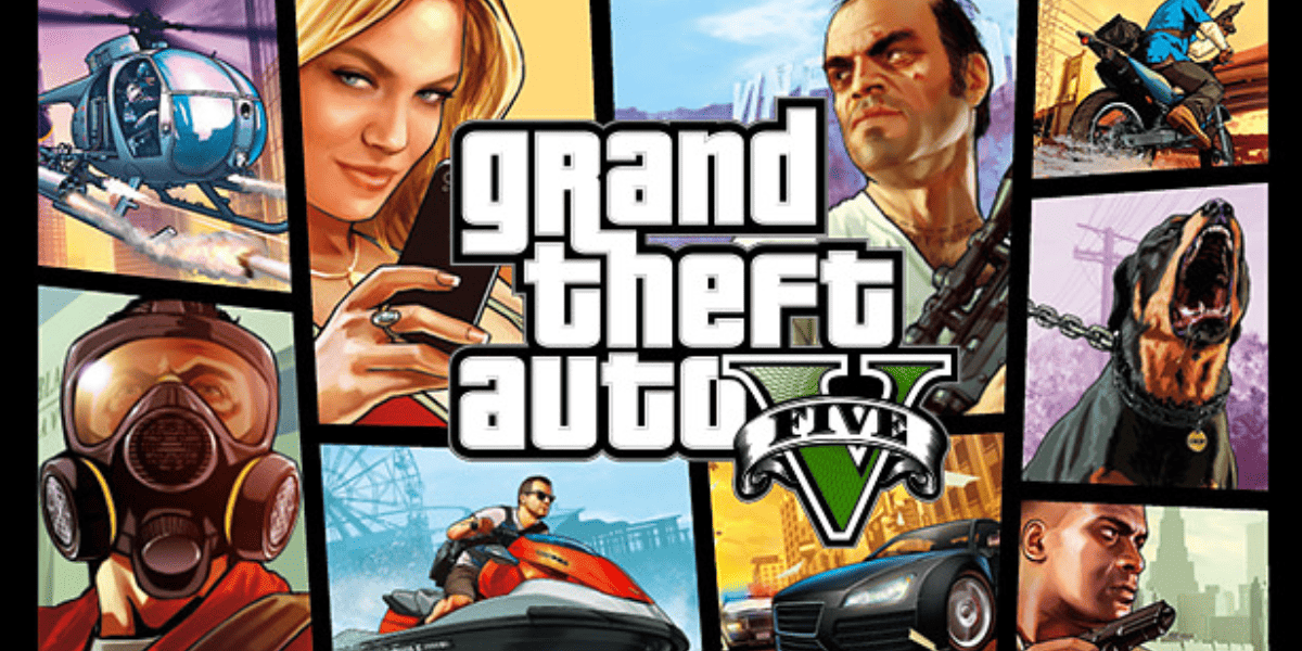 The title card for Grand Theft Auto Five, the predecessor to the upcoming GTA 6.