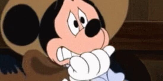 Mickey Mouse looking scared