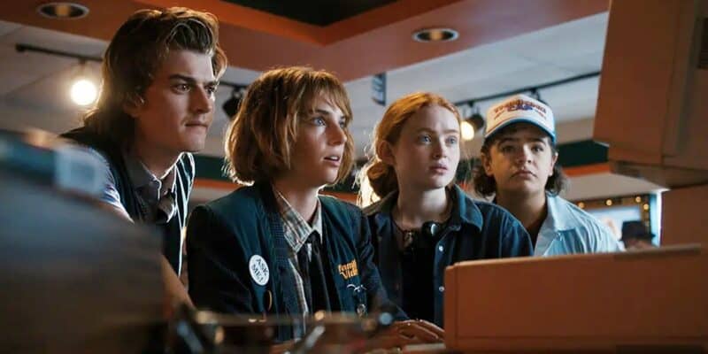 Joe Keery, Maya Hawke, Sadie Sink, and Galen Matarazzo in Stranger Things