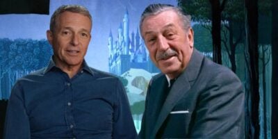 Bob Iger and Walt Disney in front of Sleeping Beauty art