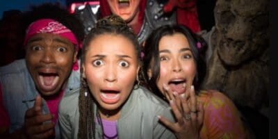 Guests being terrified by Scare Actors at Six Flags Fright Fest