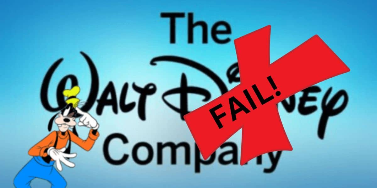 Walt Disney Company with Goofy covered by an X that says fail