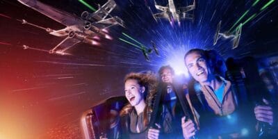 Guests ride Hyperspace Mountain