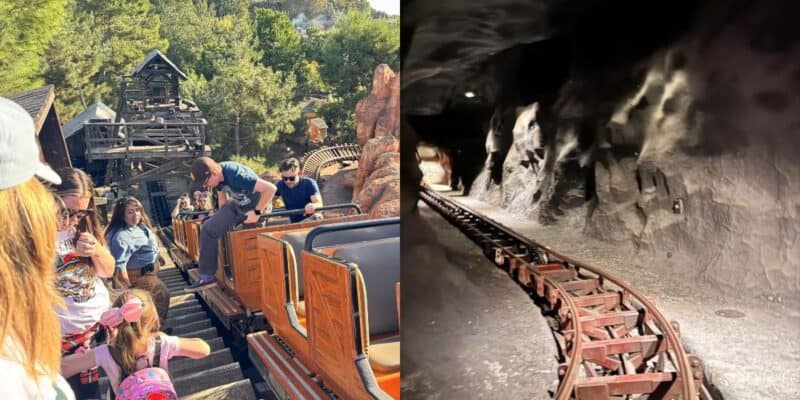 Photo of Big Thunder Mountain Railroad after it stopped, forcing guests to evacuate.