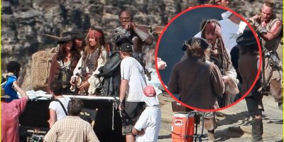 Johnny Depp filming Pirates of the Caribbean